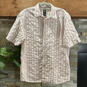 AIGLE Short Sleeve Striped Button Down Large